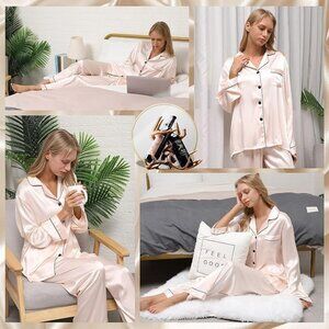 Satin Pajama Set | Collared Sleepwear, Full Sleeves